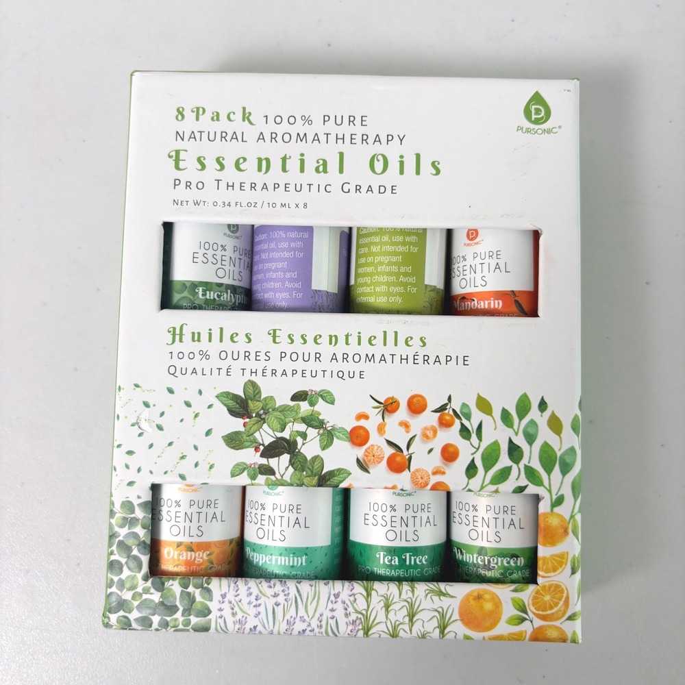 Pursonic Essential Oils 8 Pack 100% Pure Natural Essential Oils Tea Tree NEW